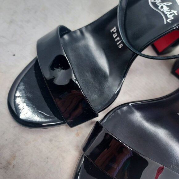 CHRISTIAN LOUBOUTIN Miss Sabina Black Ankle Strap Block Heel Sandal - Picture 6 of 11